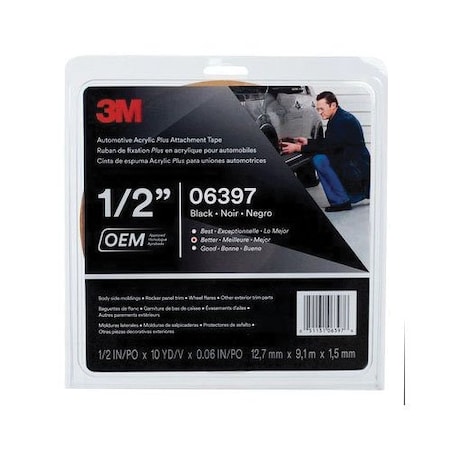 3M 3M Automotive Acrylic Plus Attachment Tape 06397, Black, 1.52 mm, 1/2 Inx10 Yds 7000126192